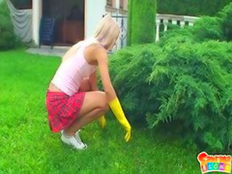 Sabrina Blond Works In Garden